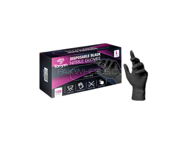 DISPOSABLE BLACK NITRILE GLOVES ( L SIZE ) Image-1