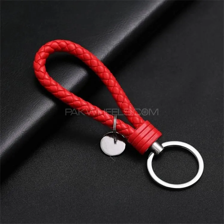 Trendy Leather Cord Keychain Red Image-1