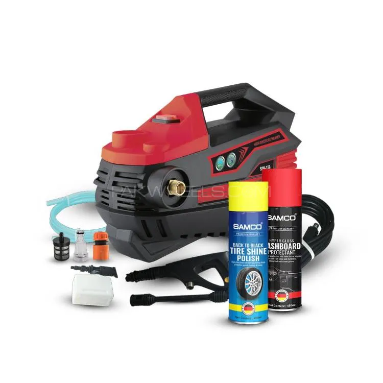 Samco Induction Motor Pressure Washer 1800 Watts (150 Bar) with Tire Shine + Dashboard Protectant Image-1