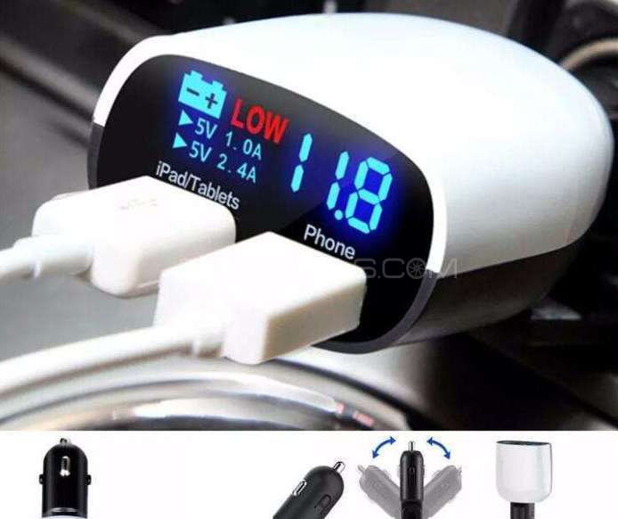 Dual USB Car Charger With LED Display And Volt Meter Image-1