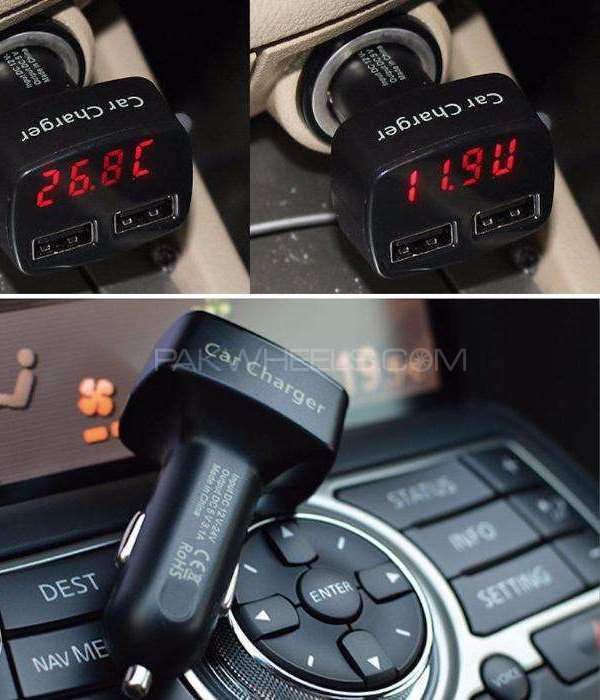 Dual USB Charger With VoltTemp Display With Red Display Black Image-1
