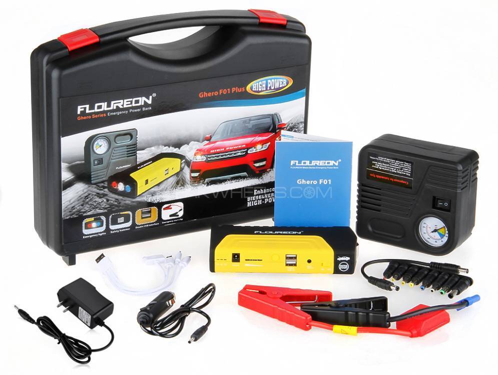 Heavy Duty Multi Function Car Jump Starter Power Bank Kit With Air Compressor Image-1