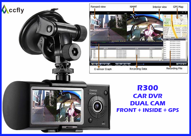 "3 IN 1" Camera DVR + GPS Track Front and Inside Video Dash Cam Image-1