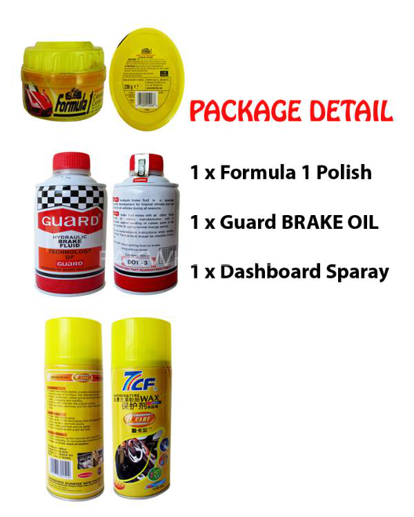 A Pack of polish, Brake oil and Dashboard Sparay Image-1