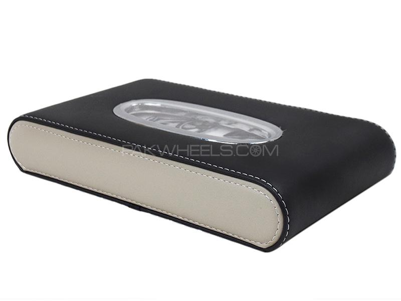 Leather Tissue Box - Beige And Black  Image-1
