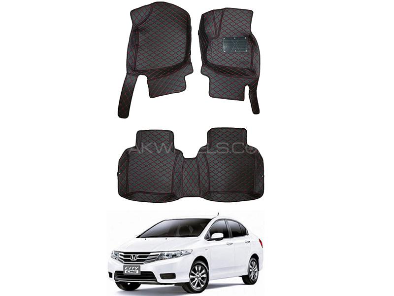 7D Luxury Floor Mats Black & Red Stitching For Honda City 2009-2019 Image-1