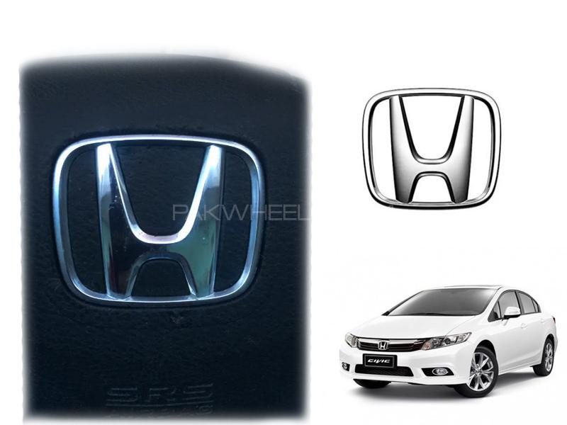 Honda Civic Steering Logo Emblem Chrome For 2012-2014 Image-1