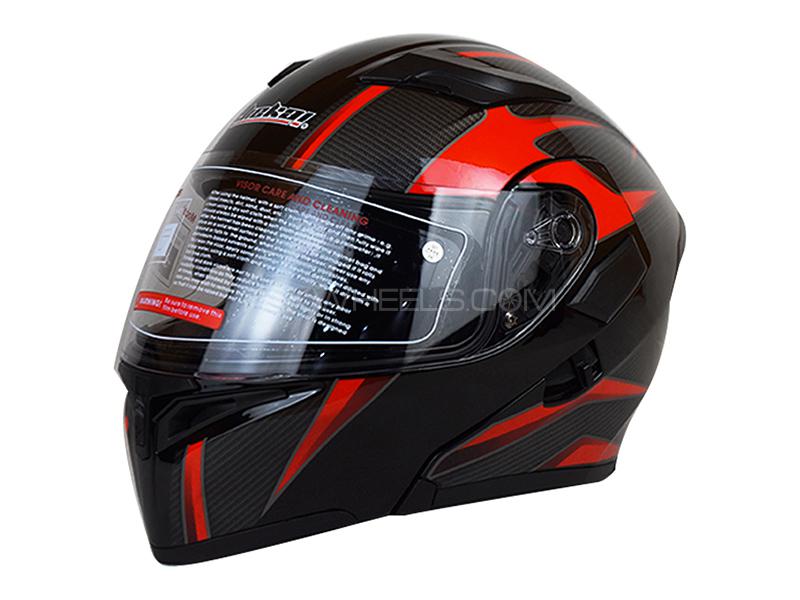 Jiekai Helmet JK 902 Double Visor Flip Up Face - Black & Red XL Size 60cm Image-1
