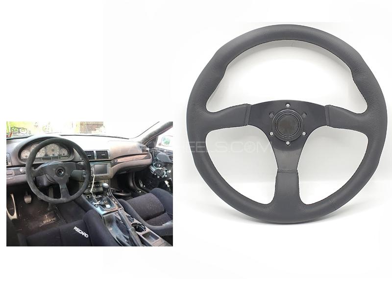 Universal Leather Steering Wheel Black  Image-1