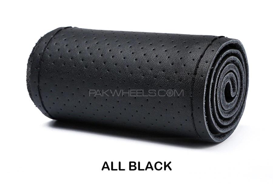 Black Genuine PU Leather Breathable Hand Sewing Car Steering wheel Cover with Black Thread Black Genuine PU Leather Breathable Hand Sewing Car Steering wheel Cover with Black Thread Image-2