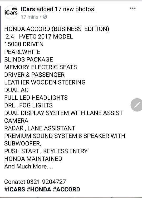 Honda Accord 2017 for Sale in Karachi Honda Accord 2017 for Sale in Karachi Image-19