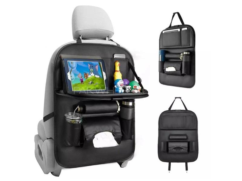 Universal Car Back Seat Organizer With Tray Black - 1Pc Image-1