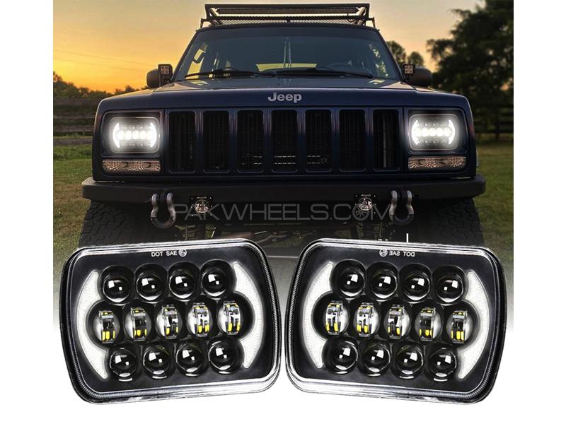 Jeep Rectangular SMD Projector Headlight 5x7 Set With DRL Image-1
