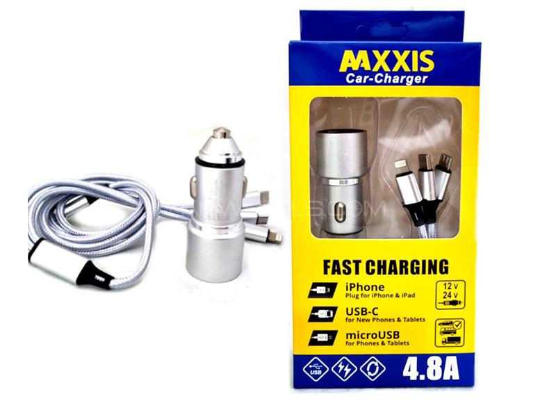 MAXXIS Car Cigarette Lighter Dual USB Port Charger With 3 in 1 Cable - 4.8A - 12v/24v | Silver