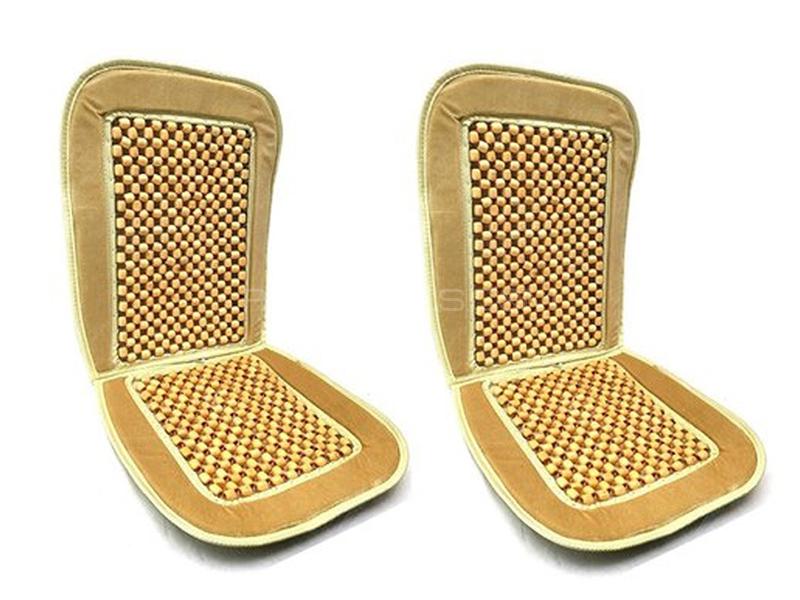 Universal SOGO Pearl Moti Summer Seat Cushion Velvet | Wooden Beaded Massage - Beige - 2Pcs Image-1