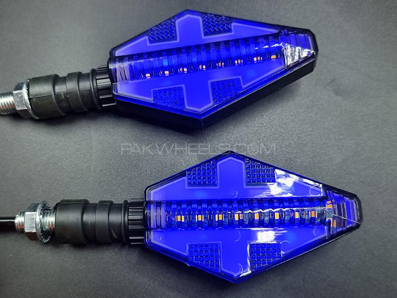 Motorcycle Blue Indicator LED Sequential Turn Signal 2pc Image-1