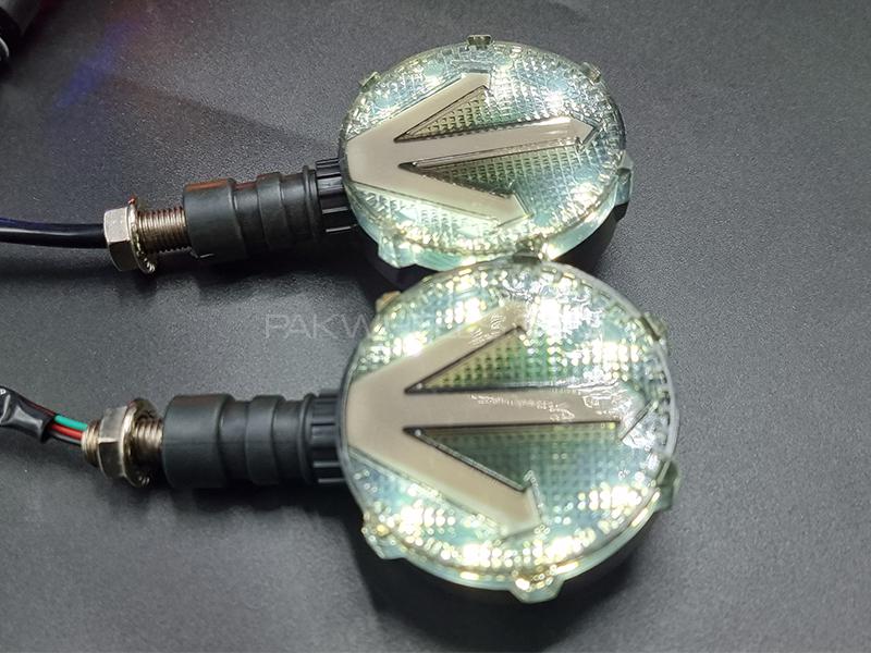 Motorcycle White Round Indicator LED sequential Turn Signal 2pc Image-1