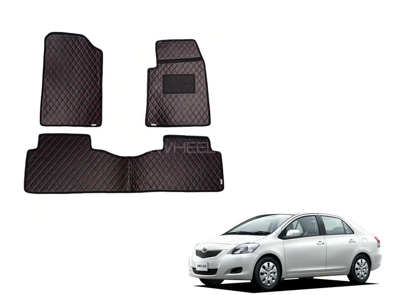 Toyota Belta Diamond Cut Floor Mats 2005-2012 Black Red for sale in لاہور Image-1