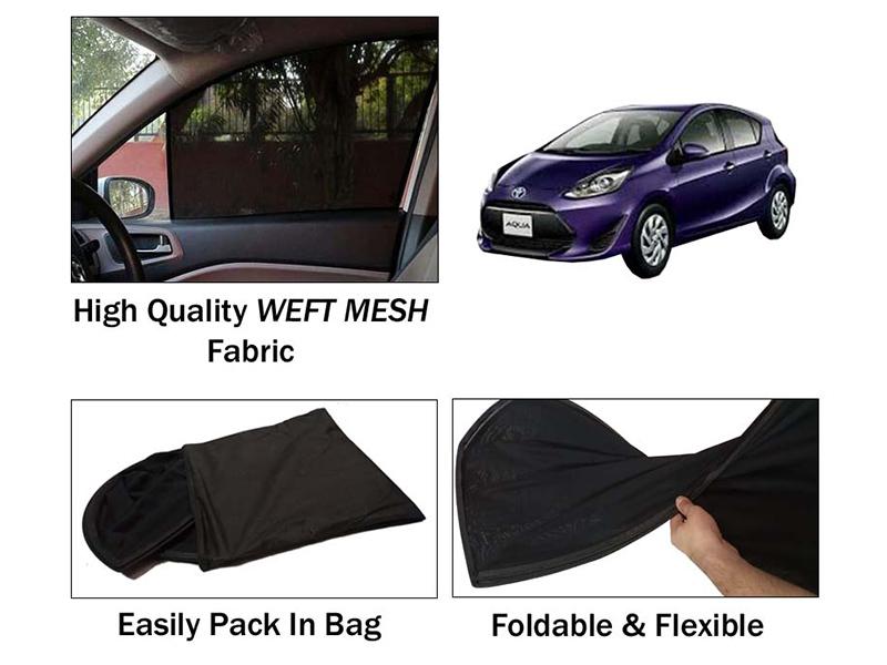 Toyota Aqua 2012-2022 Sun Shades | Heat Proof | Foldable | Mesh Fabric | 4 Pcs Set  Image-1