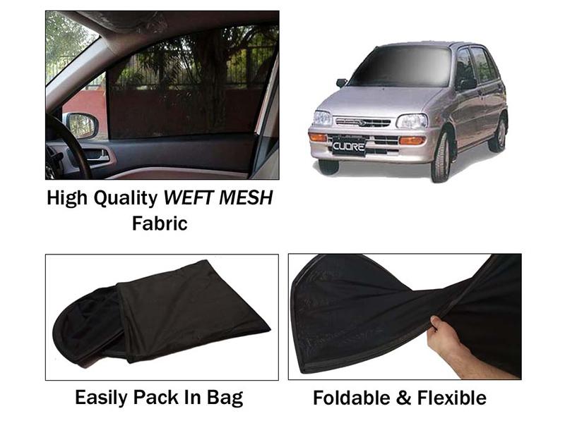 Daihatsu Cuore 2000-2012 Sun Shades | Heat Proof | Foldable | Mesh Fabric | 4 Pcs Set 
