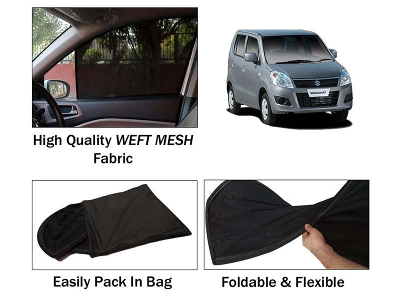 Suzuki Wagon R Local Sun Shades | Heat Proof | Foldable | Mesh Fabric | 4 Pcs Set 