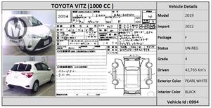 Used Toyota Vitz F 1.0 2019