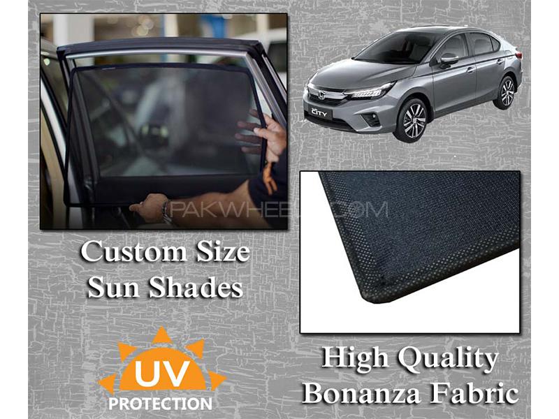 Honda City 2022-2023 Sun Shades | Bonanza Fabric | Thick Rods | Original Size Image-1