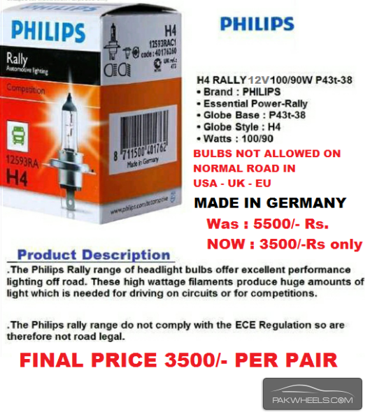 H4- Philips Rally Bulbs Made is Germany For Sale Image-1