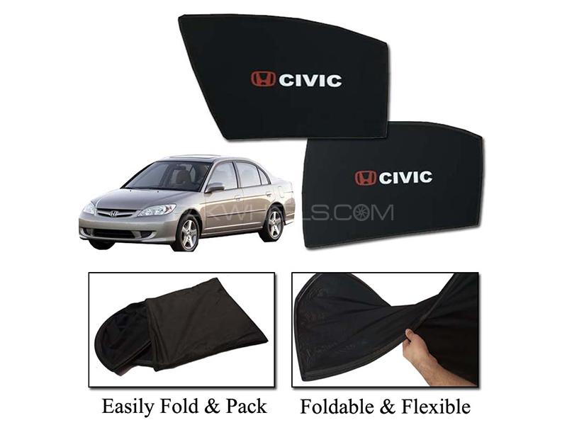 Honda Civic 2002-2006 Foldable Sun Shades With Logo | Mesh Fabric | Heat Proof | Dark Black  Image-1