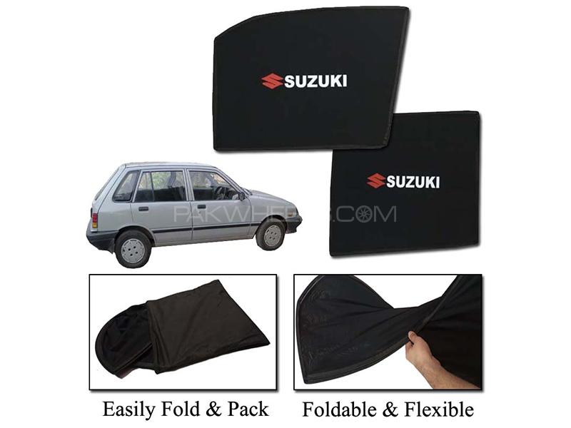 Suzuki Khyber 1989-1999 Foldable Sun Shades With Logo | Mesh Fabric | Heat Proof | Dark Black  Image-1