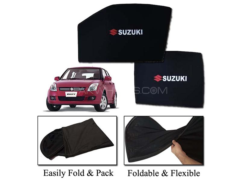 Suzuki Swift 2010-2021 Foldable Sun Shades With Logo | Mesh Fabric | Heat Proof | Dark Black  Image-1