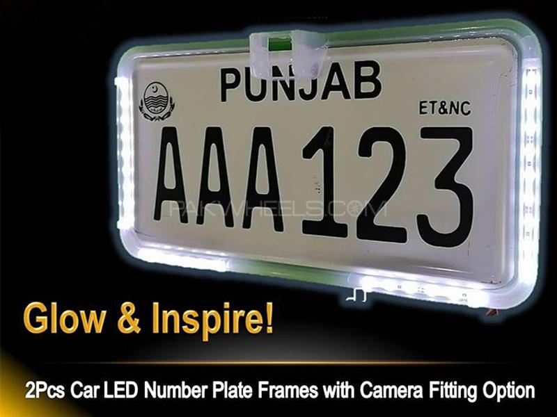Car LED Number Plate Frame With Camera Mount 2pc Image-1