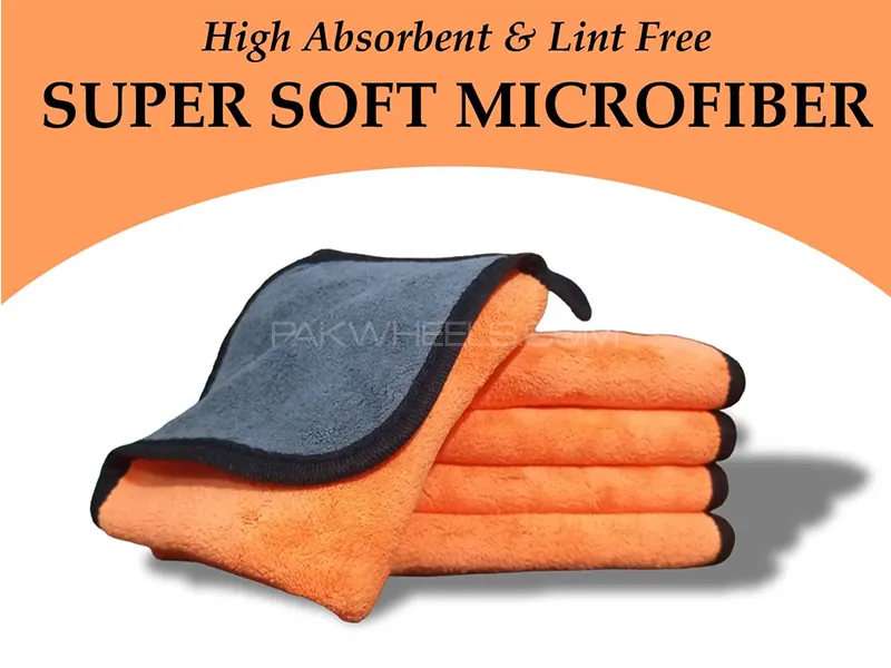 Microfiber Cloth Laminated Double Ply - Orange & Grey - Pack Of 5 Image-1