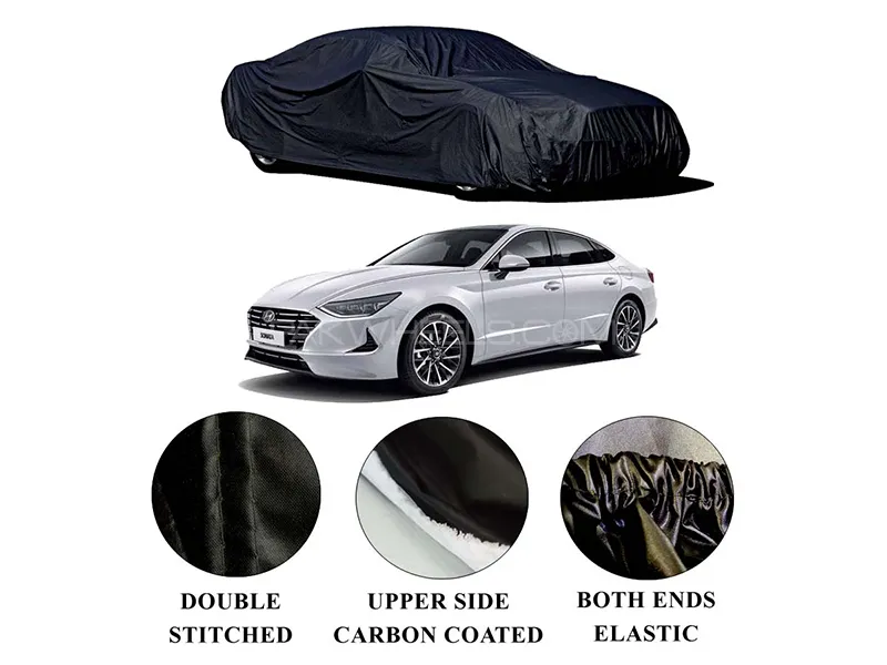 Hyundai Sonata 2021-2023 Polymer Carbon Coated Car Top Cover | Double Stitched | Water Proof Image-1