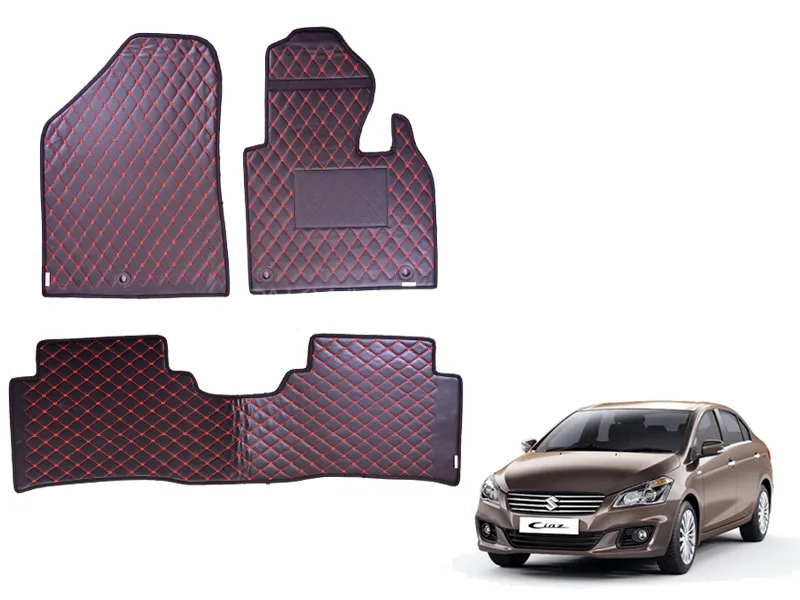 Suzuki Ciaz Diamond Cut Floor Mat Luxury Floor Mat Premium Black Red Mat Genuine Fitting Mat Image-1