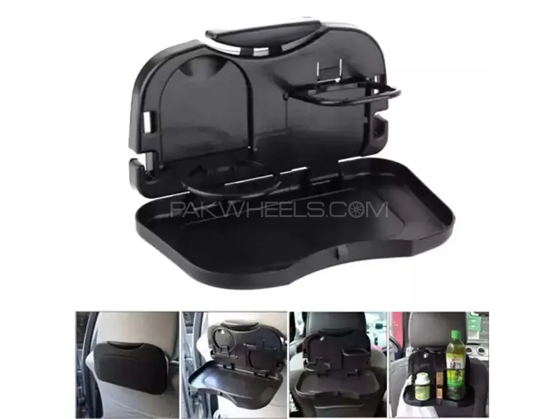 Car Back Seat Organizer | Drink & Glass Holder Tray | Black | Pack Of 1 Image-1