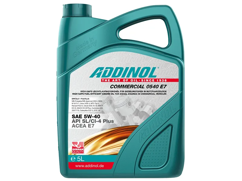 Addinol Commercial 5W-40 E7 (Fully Synthetic) CI-4 Plus Engine Oil - 5 Litre Image-1
