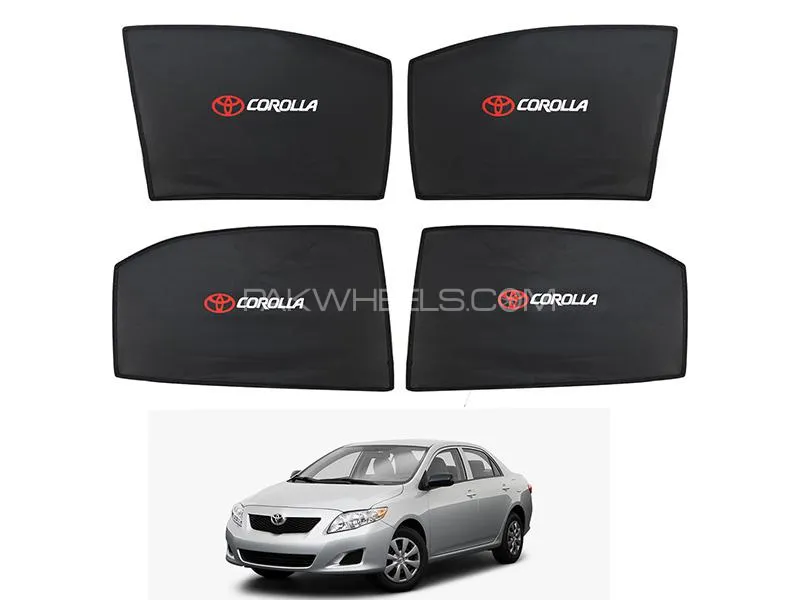 Toyota Corolla 2009 Side Fix Side Shade With Logo Black UV Protection Heat Protection  Image-1