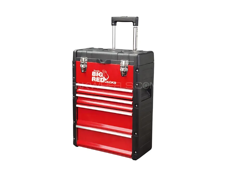 Big Red Plastic and Steel Tool Box Image-1