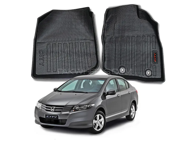 Honda City 2009-2020 9D Luxury Plastic Tray Floor Mat Set Black Image-1