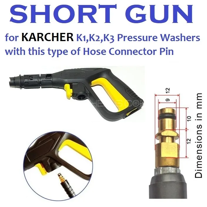Short GUN for KARCHER Pressure Washer K2, K3, K1 etc - with Short Adjustable Spray Lance Image-1