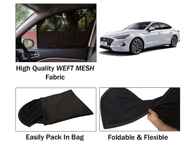 Hyundai Sonata 2021-2023 Sun Shades | Heat Proof | Foldable | Mesh Fabric | 4 Pcs Set
