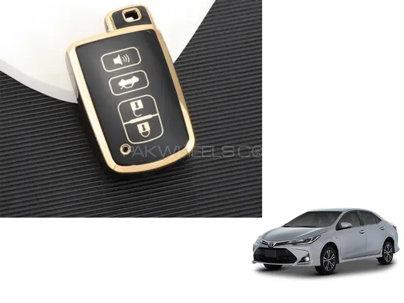 Toyota Corolla 2014-2023 Grande TPU Key Cover Black and Gold Image-1