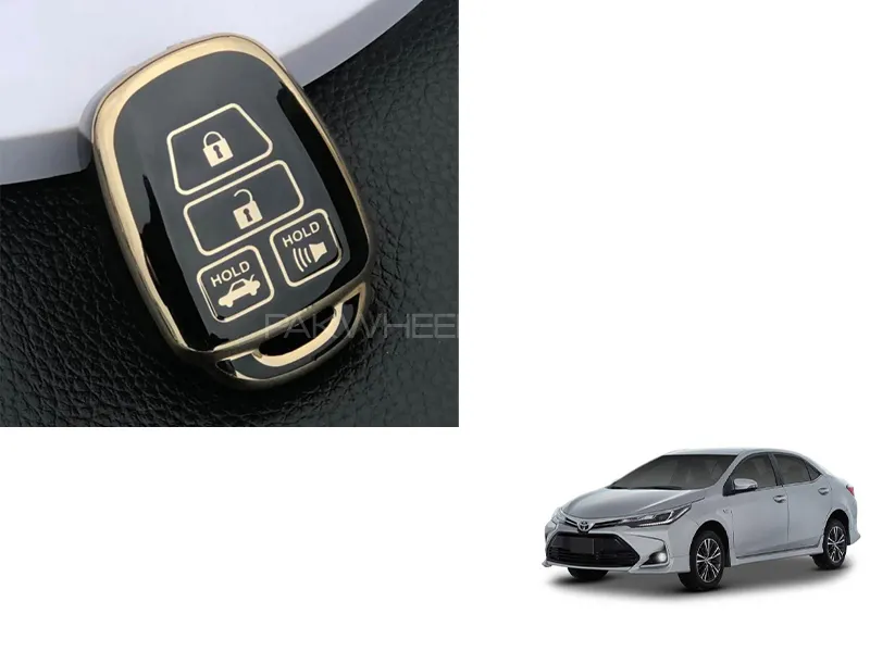Toyota Corolla 2014-2023 Gli TPU key Cover Black and Gold Image-1