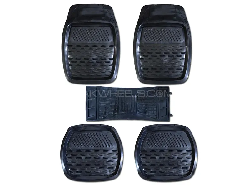 Universal PVC Car Floor Mats | Black | Non-Cracking | Plastic Car Mats | 5 Pcs Set  Image-1