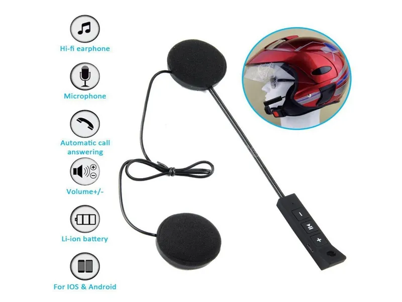 Universal Motorcycle Helmet Bluetooth Rechargeable Handsfree Calling Music Helmet Headset Image-1