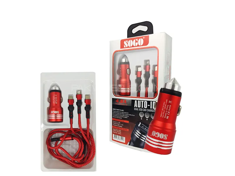 Sogo Car Fast Charger 3 in 1 - Red  Image-1