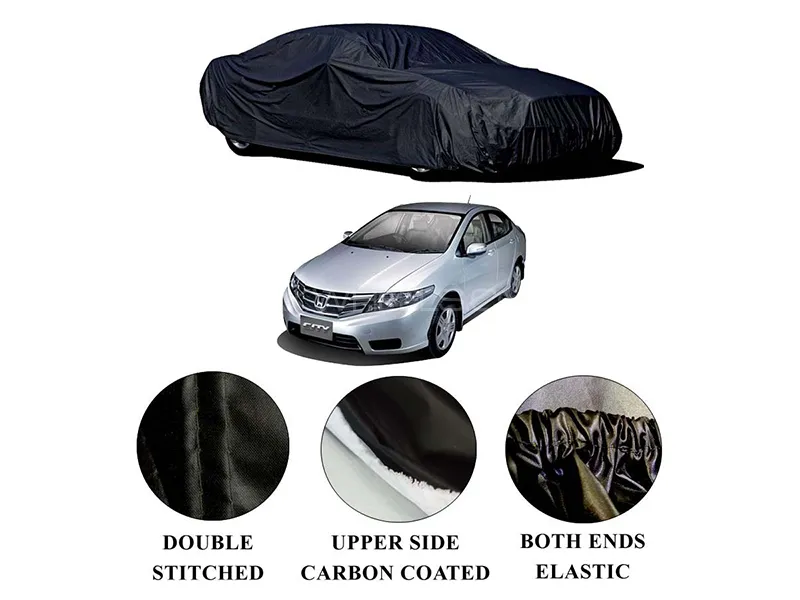 Honda City 2009-2020 Polymer Carbon Coated Car Top Cover | Double Stitched | Water Proof Image-1
