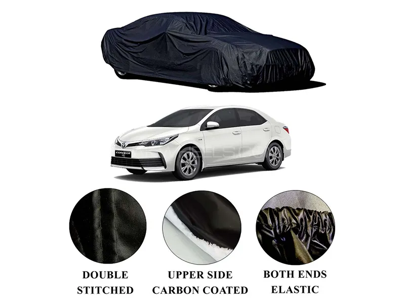 Toyota Corolla 2014-2023 Polymer Carbon Coated Car Top Cover | Double Stitched | Water Proof Image-1