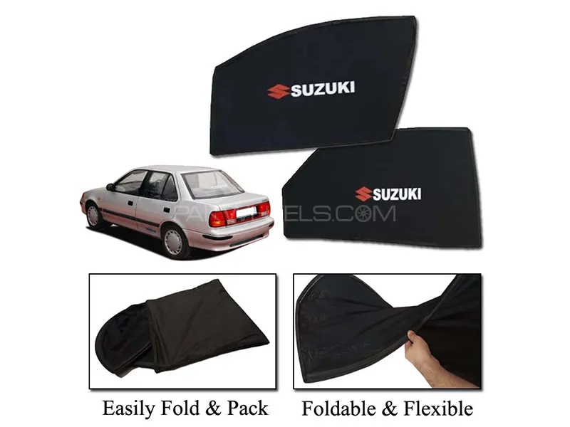 Suzuki Margalla Sun Shades With Logo | Foldable | Mesh Fabric | Heat Proof | Dark Black Image-1